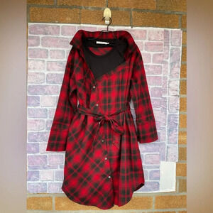 b+ab layered detail plaid belted shirt dress size small